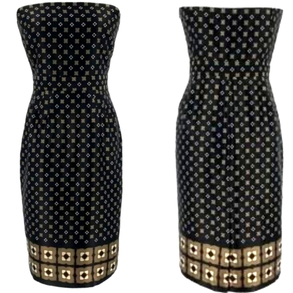 NWT Banana Republic Satin Strapless Midi Dress | Geometric Print | Womens Size 0 - Picture 4 of 17